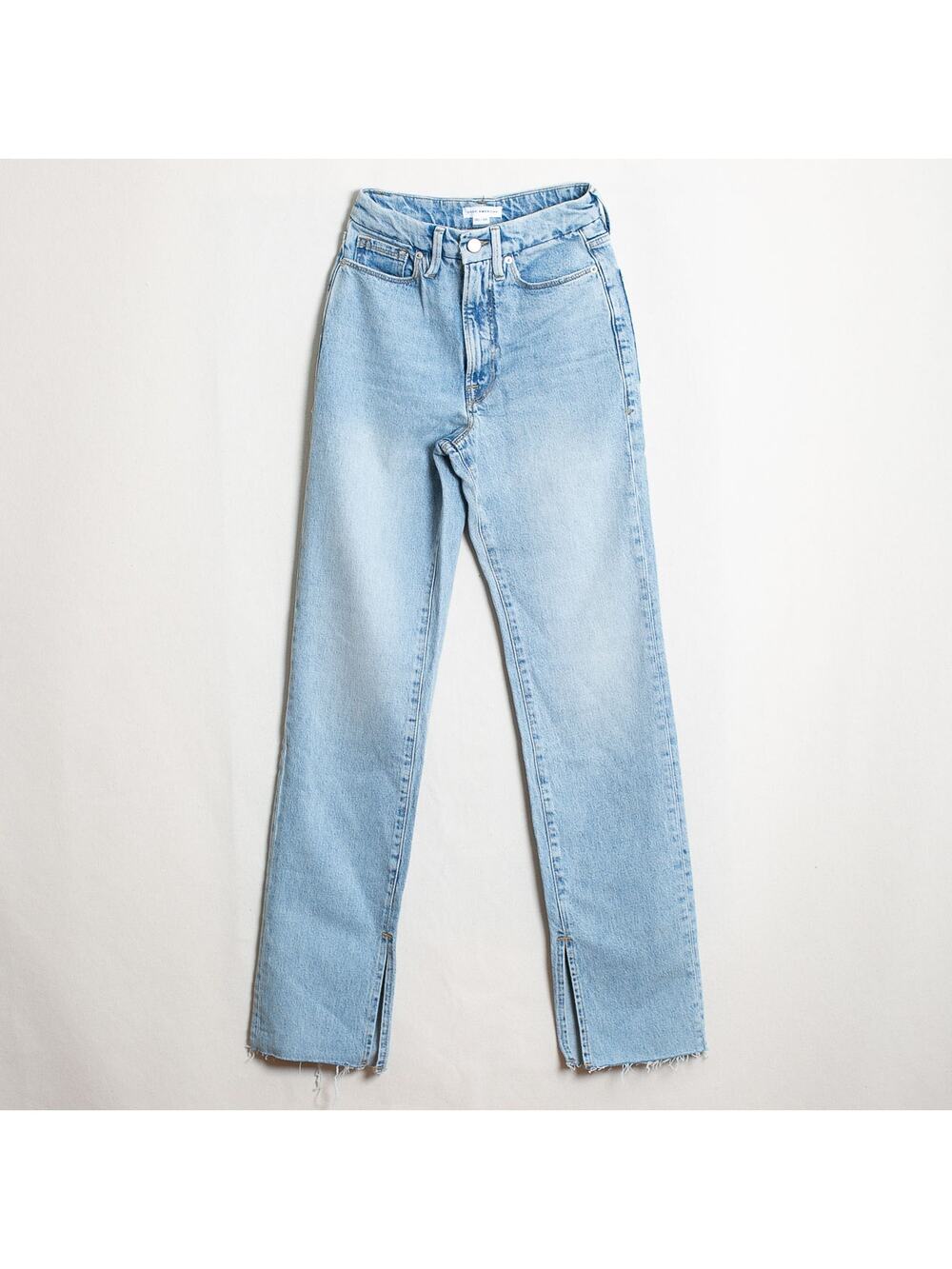Good American High Rise Flare Jean Light Wash Raw Hem Size 00/24 Never Worn